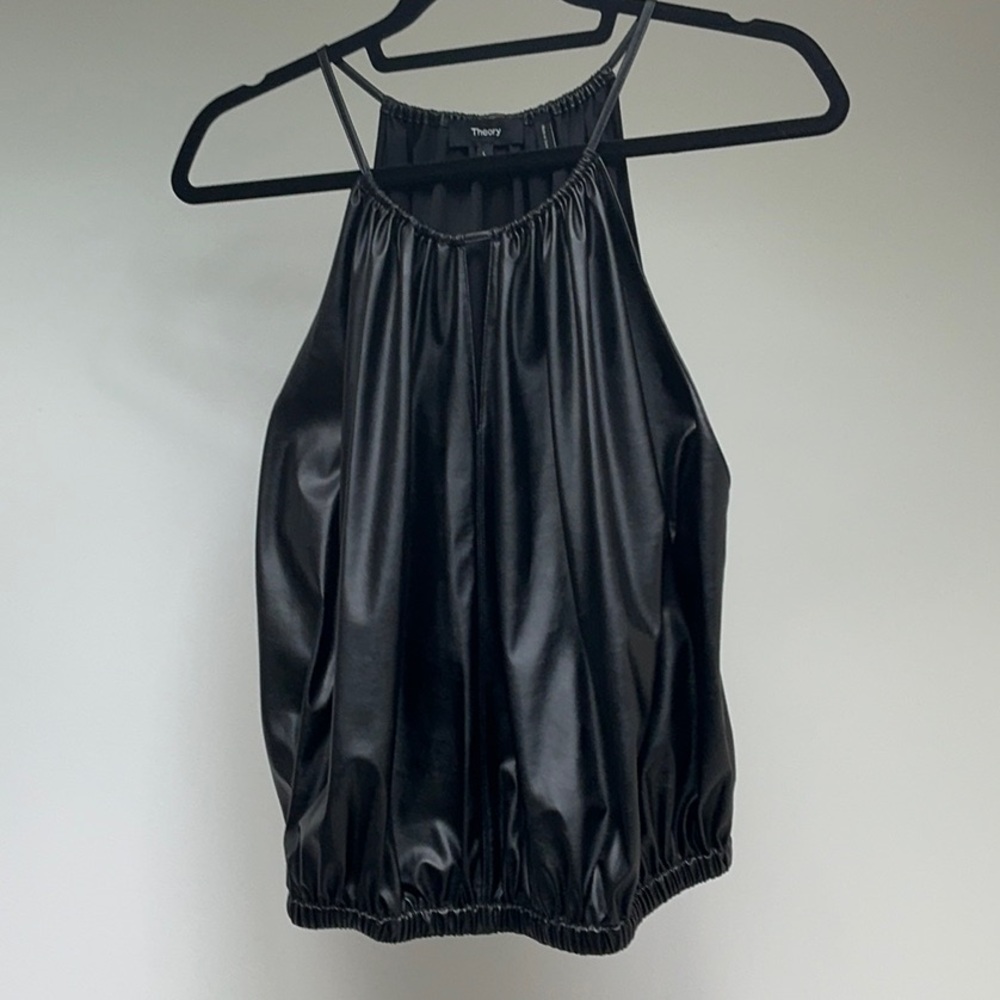 Theory Black VeganLeather Halter, sits at waist, L, Perfect Condition, worn once